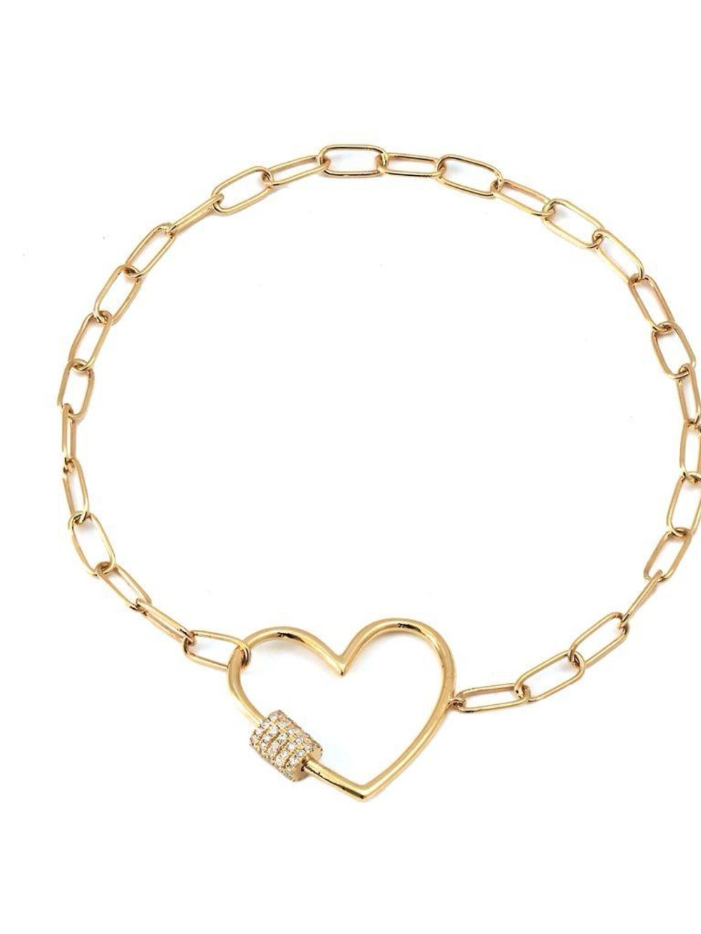 14K Real Solid Yellow Gold Natural Diamond Screw-Opening Heart Bracelet 18×22mm